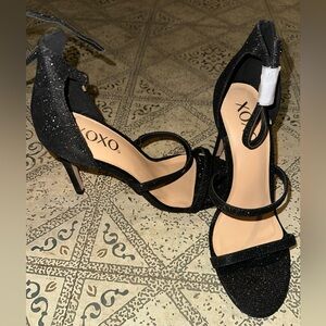 XOXO Glittery Black Strappy Heels